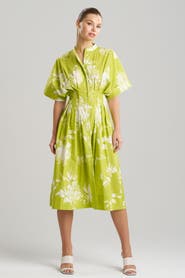 Natori Miykao - Printed Cotton Poplin Pleat Release Button Down Dress
