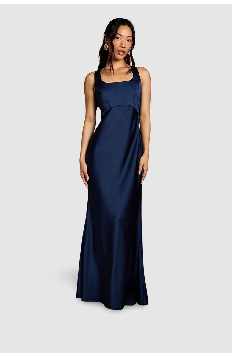 Coast Square Neck Satin Bow Dress, Main, color, Navy