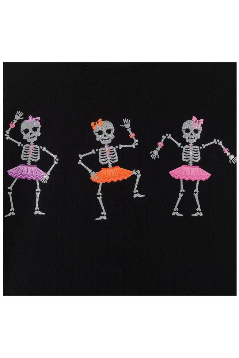 Kids' Dancing Skeletons Ruffled Top, Alternate, color, BLACK I