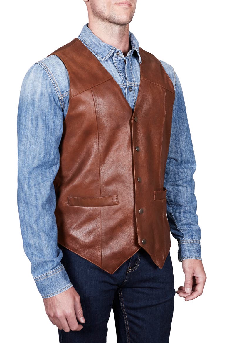 Vintage Leather Vest, Alternate, color, COGNAC