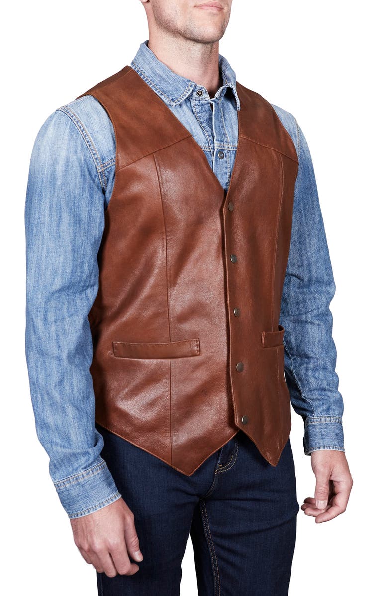 Missani Le Collezioni Vintage Leather Vest, Alternate, color, Cognac
