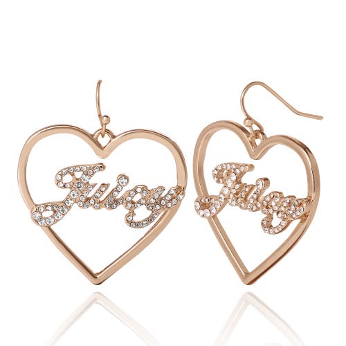Juicy Couture Crystal Heart Drop Script Logo Earrings In Gold