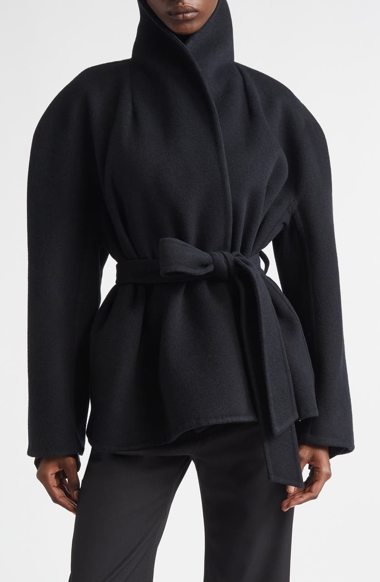 Balenciaga Short Double Face Wool Wrap Coat, Main, color, 1000 Black