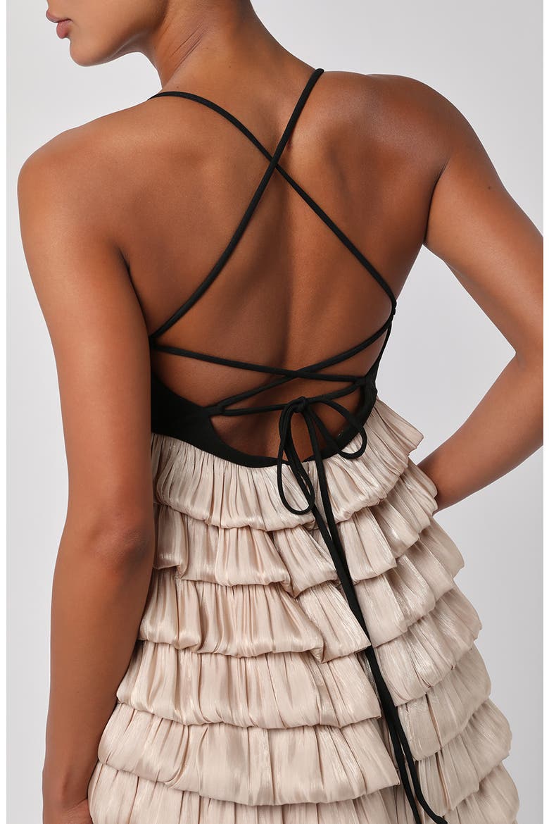 Inaya Bubble Tiered Minidress, Alternate, color, BLACK/ CHAMPAGNE