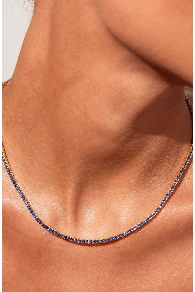 Lab Grown Blue Sapphire Tennis Necklace, Alternate, color, Yellow Gold Vermeil