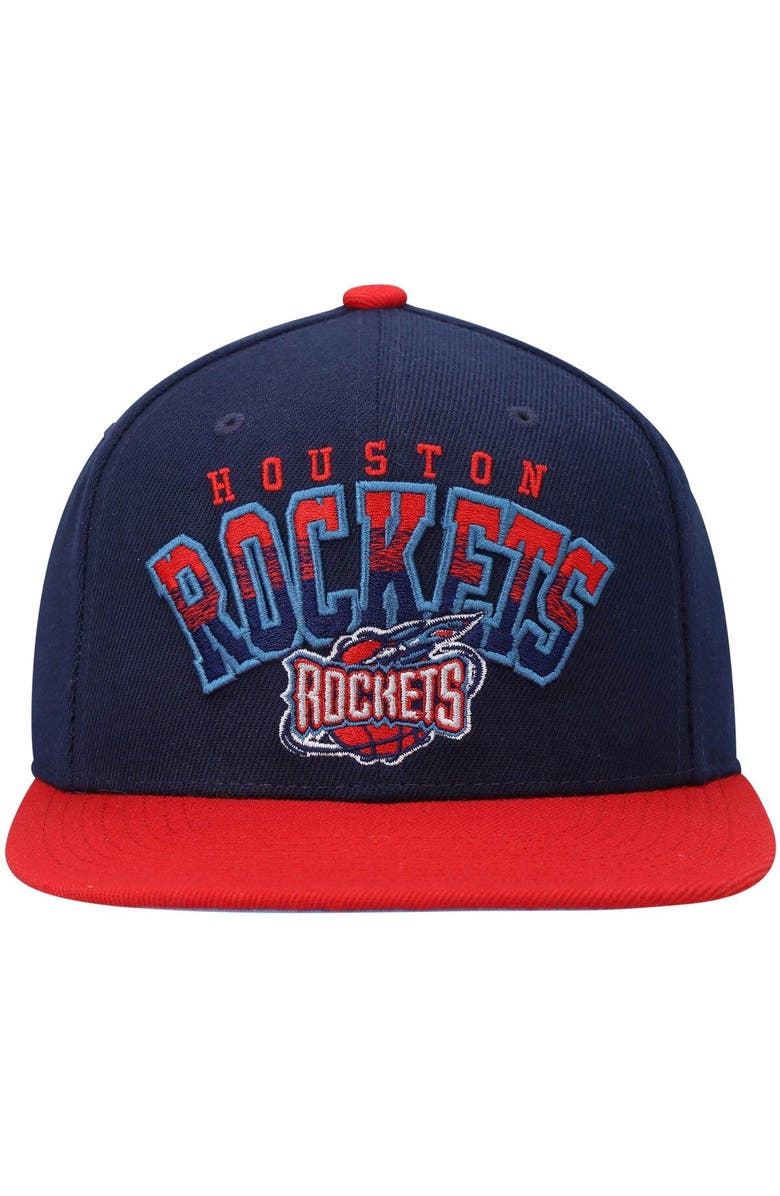 Mitchell & Ness Men's Mitchell & Ness Navy/Red Houston Rockets Hardwood Classics Gradient Wordmark Snapback Hat, Alternate, color,