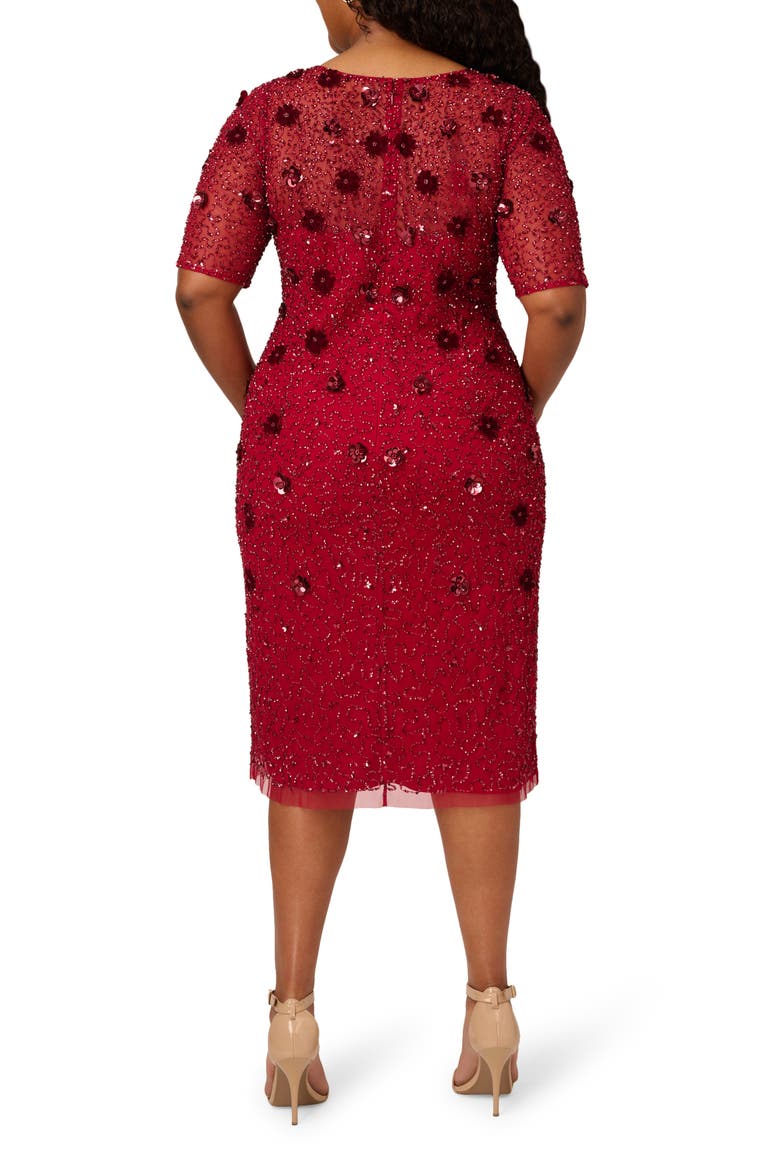 3D Floral Sequin Beaded Cocktail Dress, Alternate, color, CRANBERRY