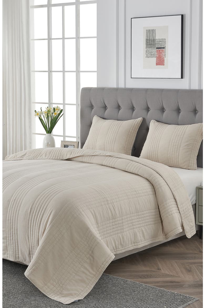 Stone Washed Cotton Quilt & Sham Set, Alternate, color, LIGHT KHAKI
