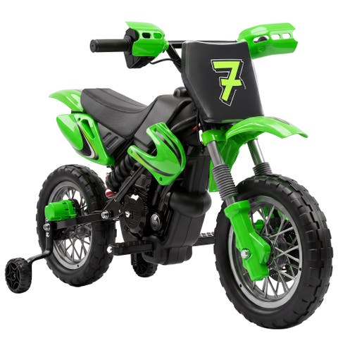 12V Kids Motorcycle, 2 x 35W Electric Dirt Bike with Training Wheels, Battery Powered Ride on Motorbike