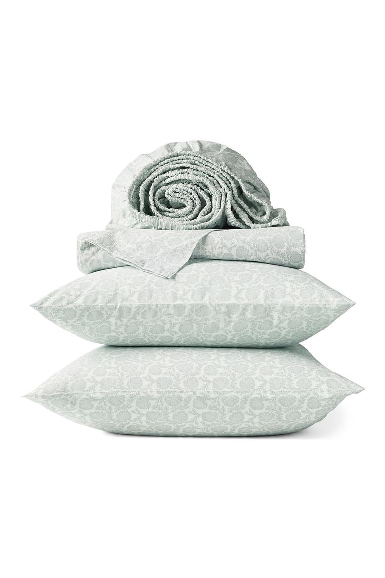 Print Organic Cotton Percale Sheet Set, Main, color, DEW ROBLES