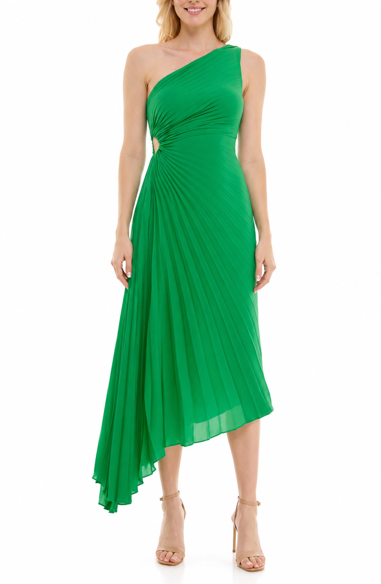 Pleated One-Shoulder Chiffon Asymmetrical Dress