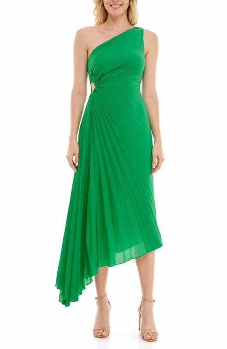 Pleated One-Shoulder Chiffon Asymmetrical Dress