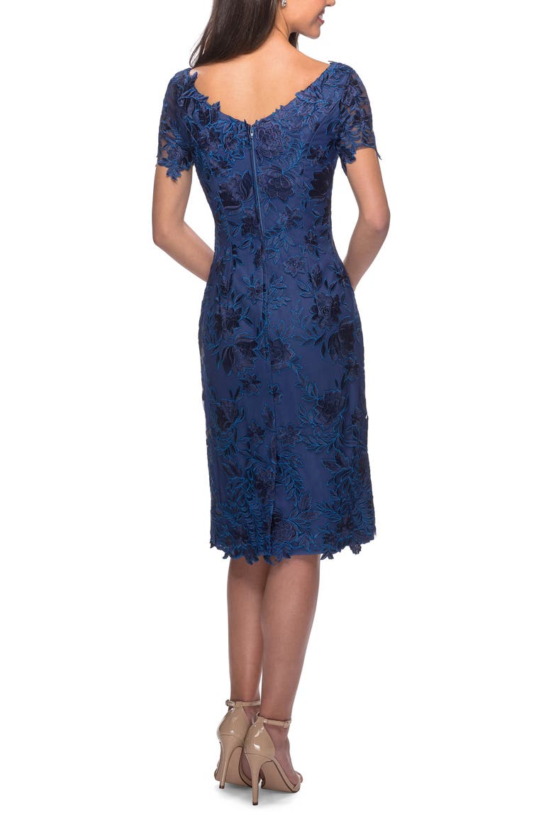 Short Sleeve Knee Length Lace Dress with V-Neck, Alternate, color, Navy