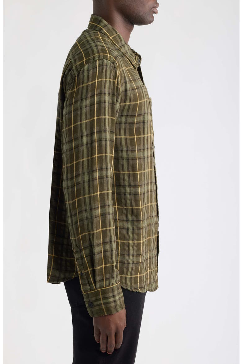 Crinkle Plaid Cotton Blend Button-Up Shirt, Alternate, color, OLV