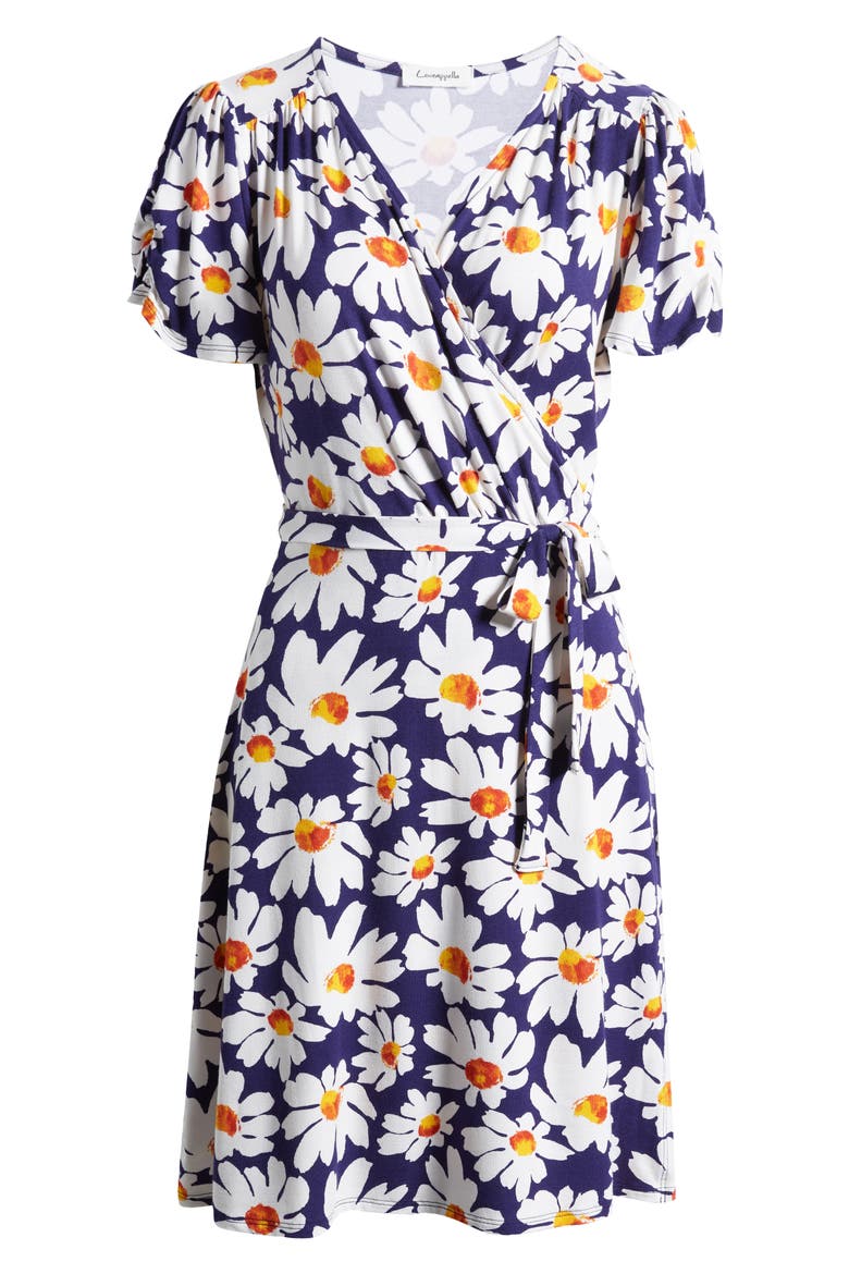 Floral Faux Wrap Knit Dress, Alternate, color, NAVY/ IVORY