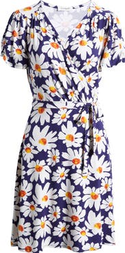 Loveappella Floral Faux Wrap Knit Dress