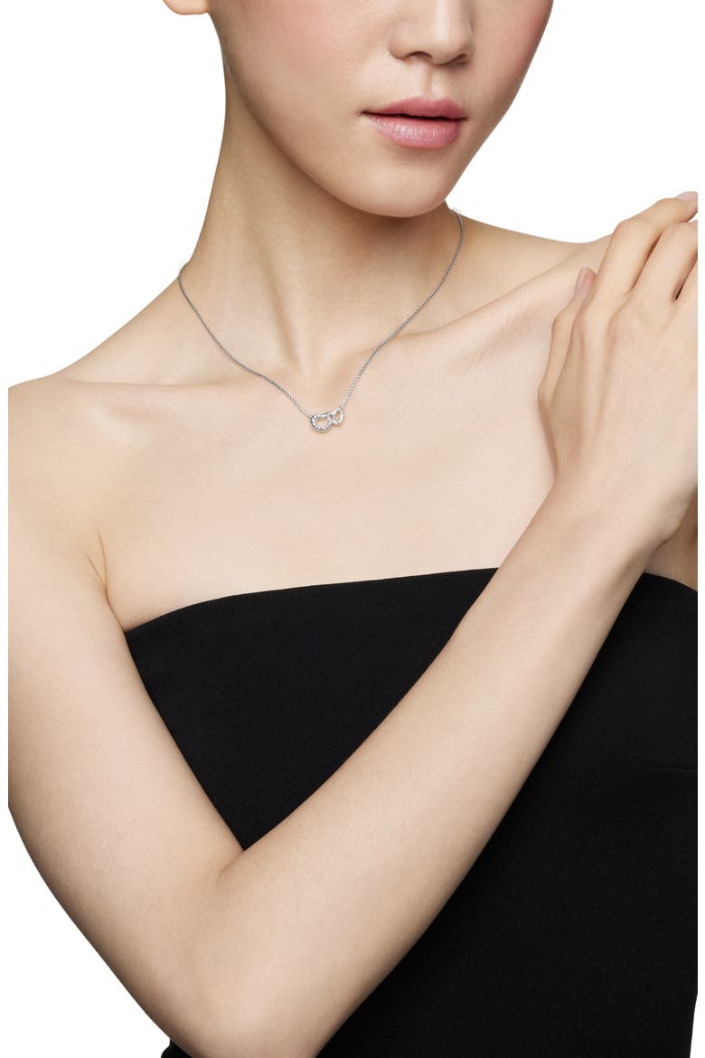 Double Heart Pendant Necklace, Alternate, color, STERLING SILVER