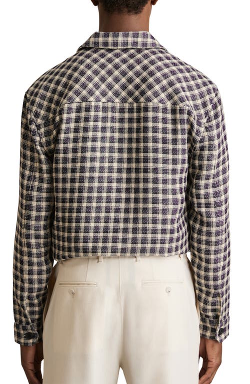 Reiss Navy/white Woven Check Twin Pocket Overshirt In Black