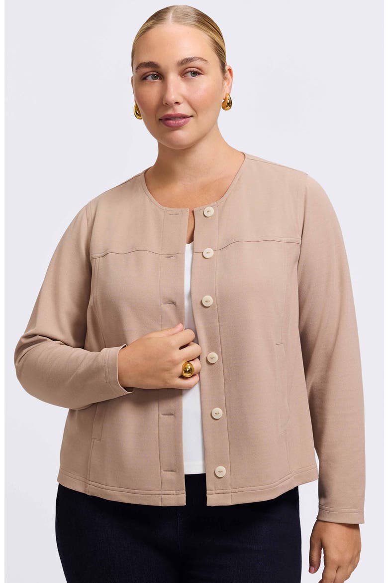 Valerie Crepe Knit Jacket, Alternate, color, KHAKI
