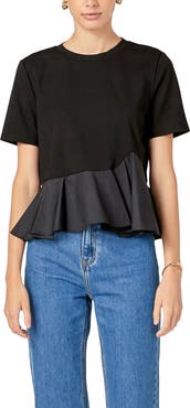 English Factory Mixed Media Ruffle Top