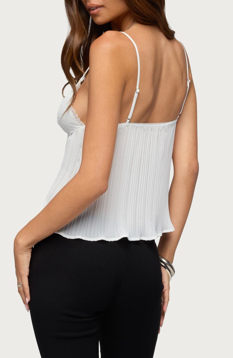 EDIKTED Rhian Lace Trim Pleated Babydoll Top, Alternate, color, Cream