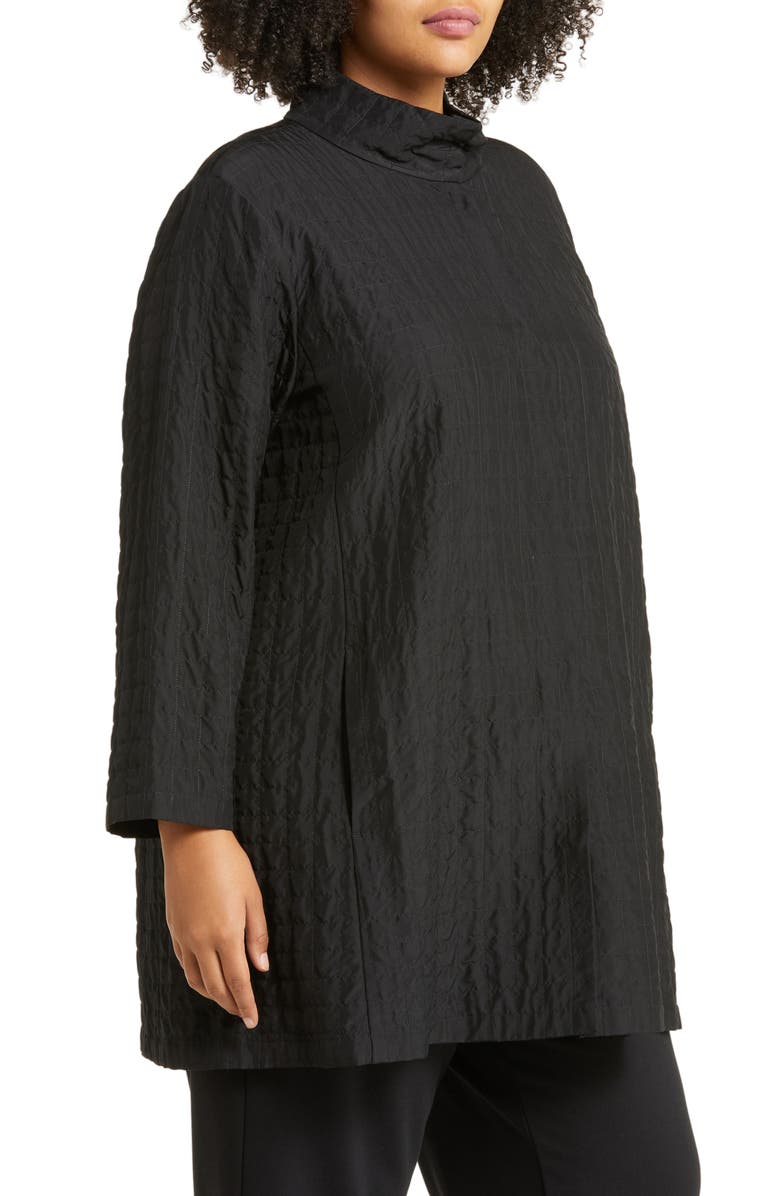 Eileen Fisher Quilted Stand Collar Silk Longline Jacket, Alternate, color, 