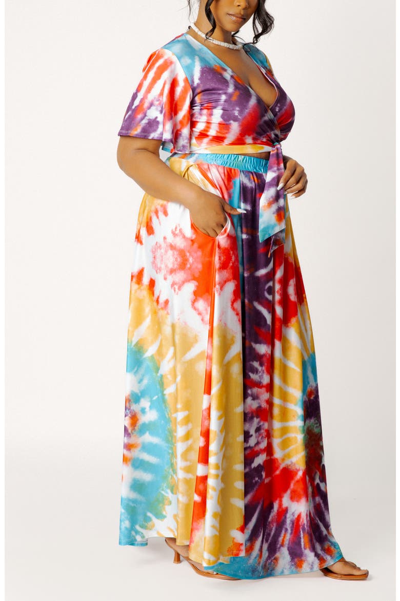 Print Tie Front Top & Maxi Skirt Set, Alternate, color, RED MULTI