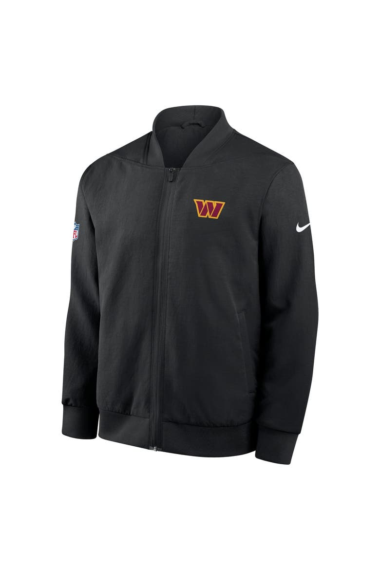 Men's Nike Black Washington Commanders Sideline Powerful Blocking Full-Zip Dri-FIT Bomber Jacket, Alternate, color, Black
