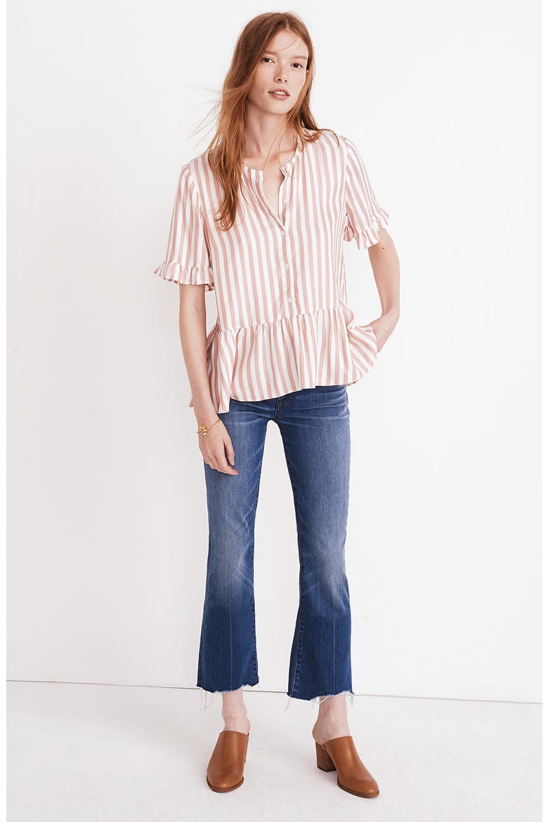 Studio Ruffle Hem Top, Alternate, color, NEAT STRIPE DRIED CORAL