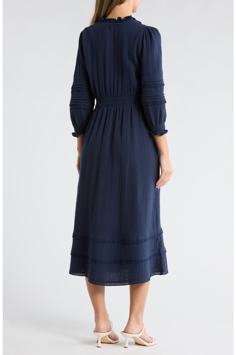 Button Front Gauze Dress, Alternate, color, NAVY