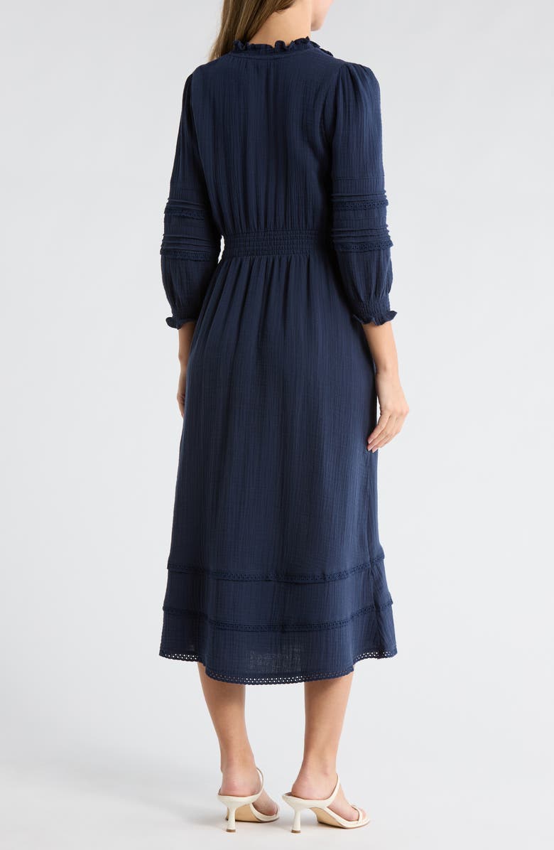 Ellen Tracy Button Front Gauze Dress, Alternate, color, Navy