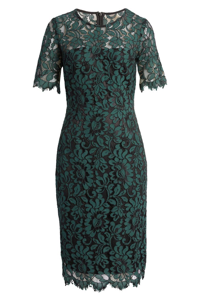 Embroidered Lace Overlay Cocktail Dress, Alternate, color, HUNTER
