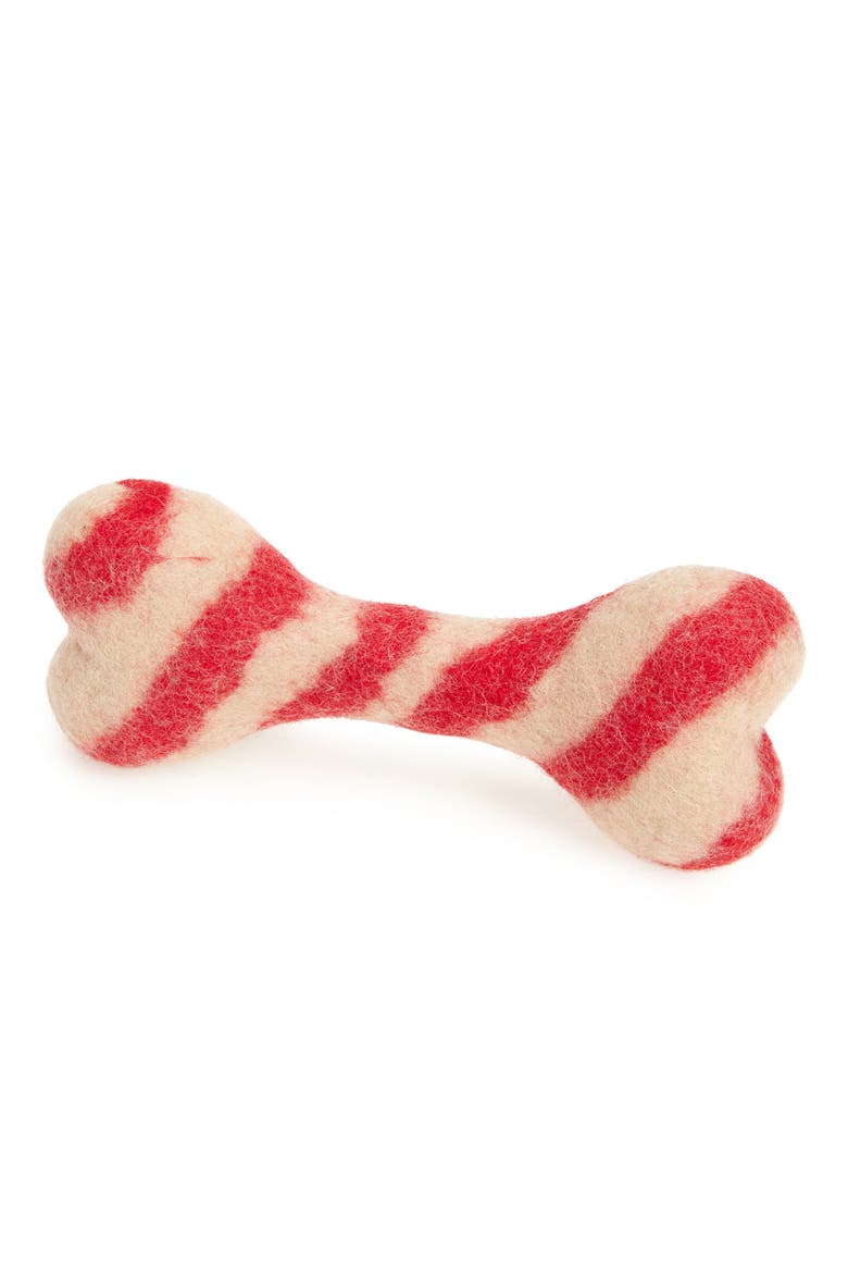 Candy Cane Bone Felted Wool Pet Toy, Main, color, LARGE
