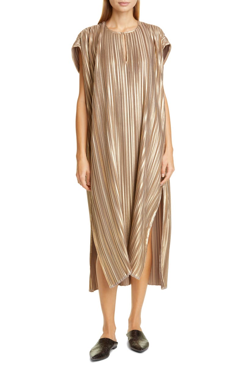 Zero + Maria Cornejo Rae Plissé Metallic Caftan Dress, Main, color, 