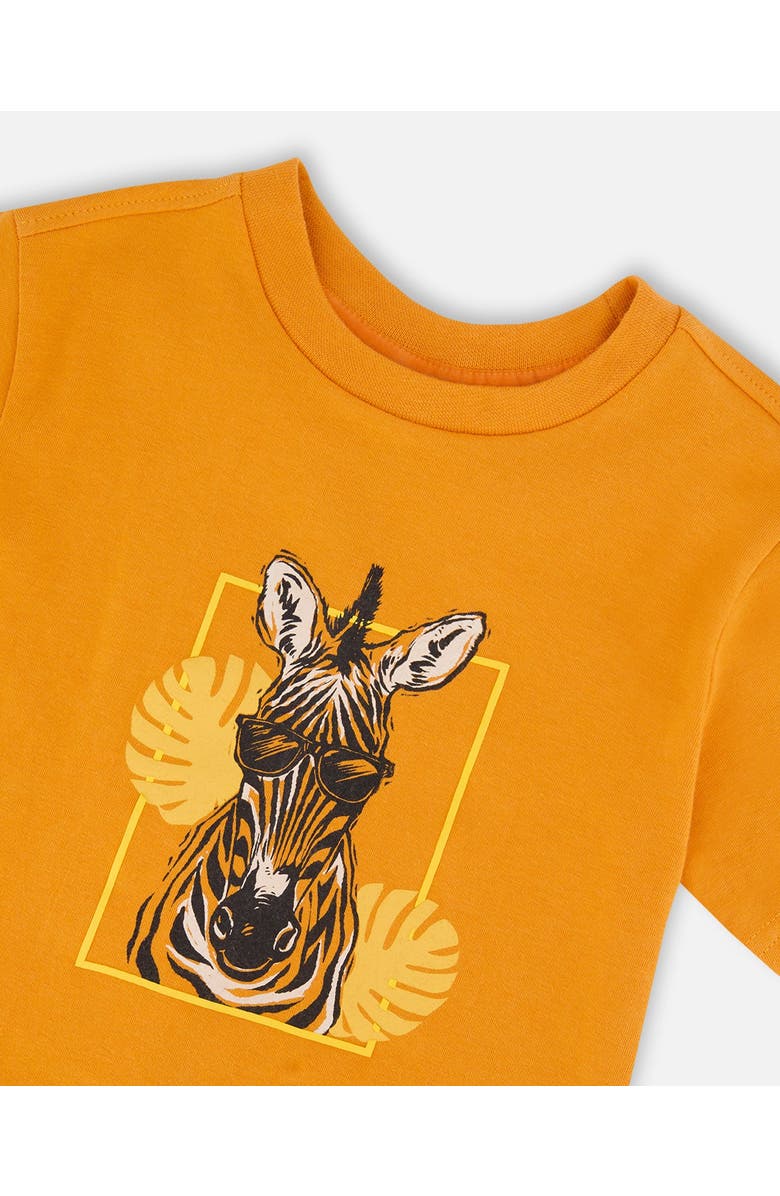 Deux par Deux Organic Cotton Zebra Print Short Sleeve T-Shirt, Alternate, color, Orange