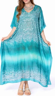 RANEES Animal Print V-Neck Maxi Caftan