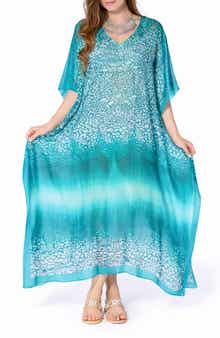 RANEES Animal Print V-Neck Maxi Caftan