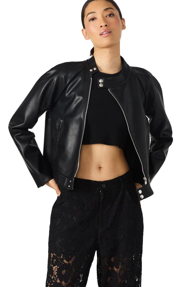 Steve Madden Jett Faux Leather Moto Jacket, Alternate, color, Black