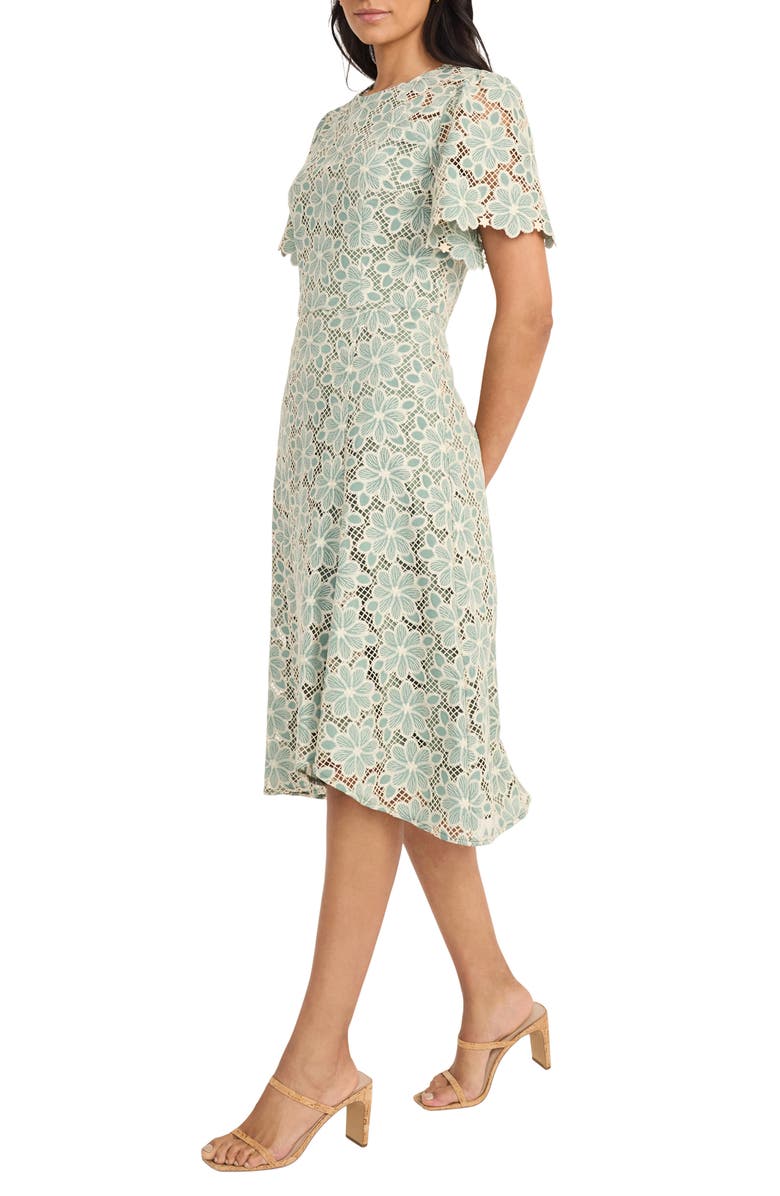 Maggy London Floral Lace High-Low Midi Dress, Alternate, color, Green/ Cream