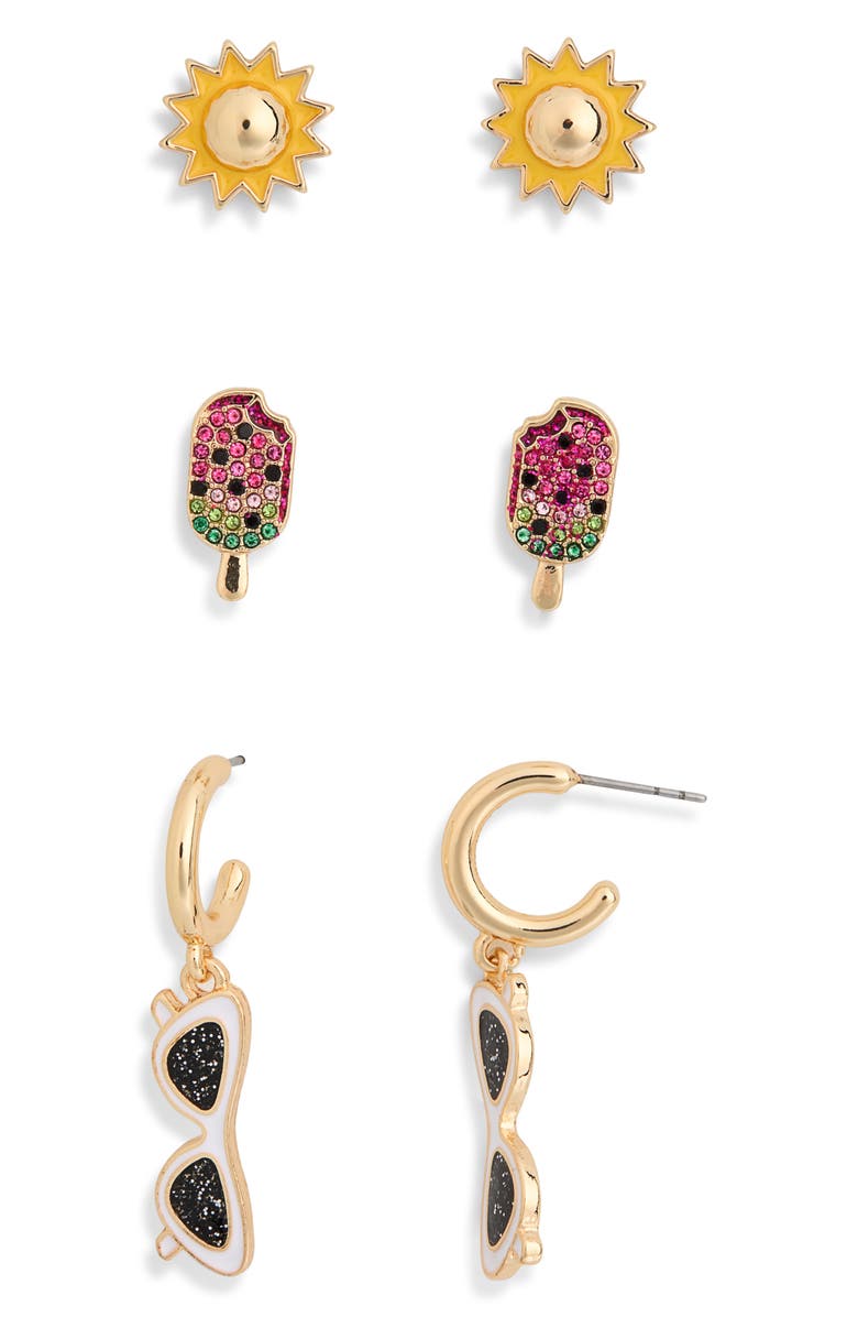 BaubleBar Summer 3-Piece Stud & Hoop Earrings Set, Main, color,