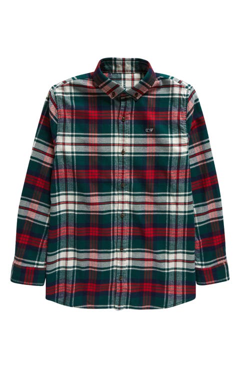 Kids' Check Cotton Stretch Flannel Button-Down Shirt (Toddler & Little Kid)