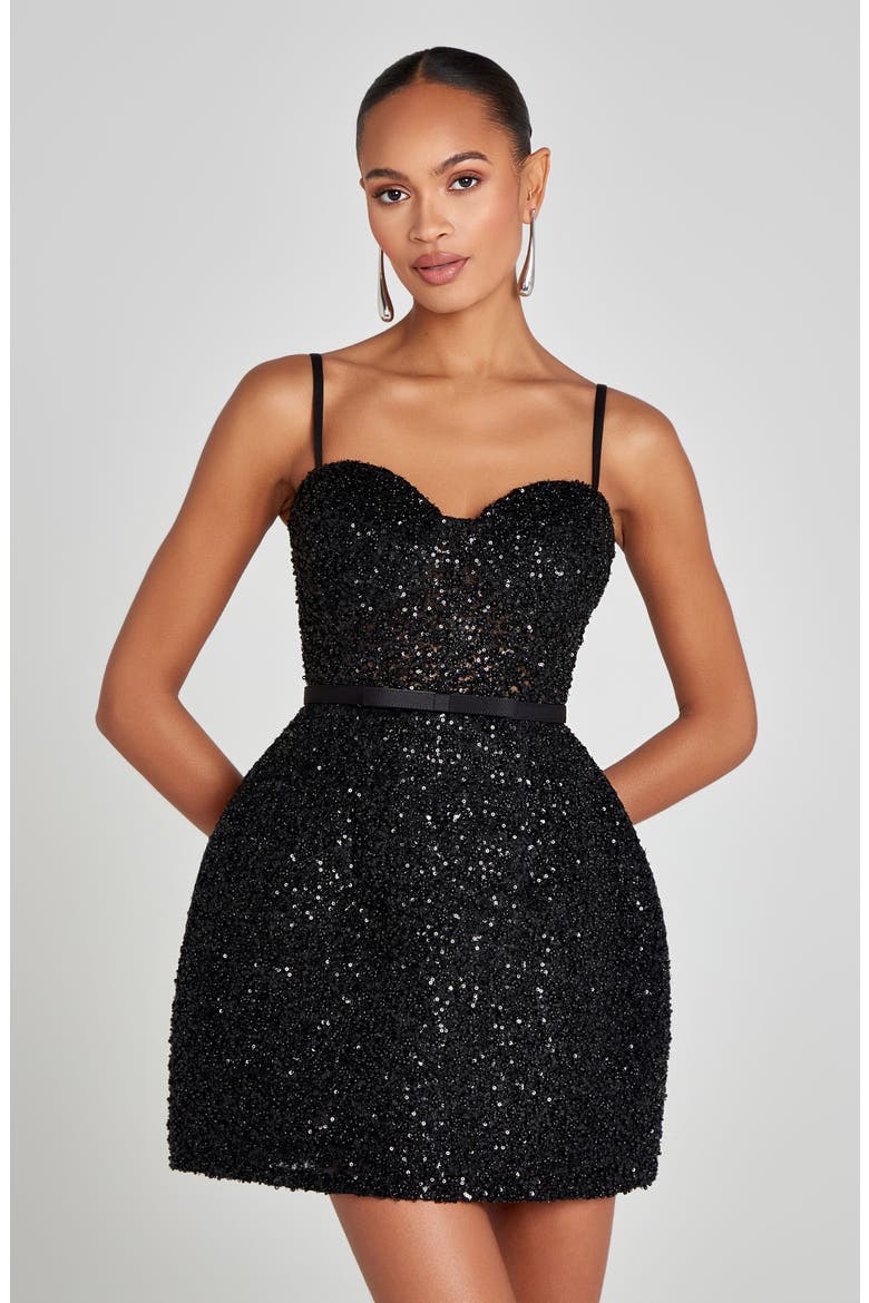 Emilia Sequin Cocktail Minidress, Alternate, color, BLACK
