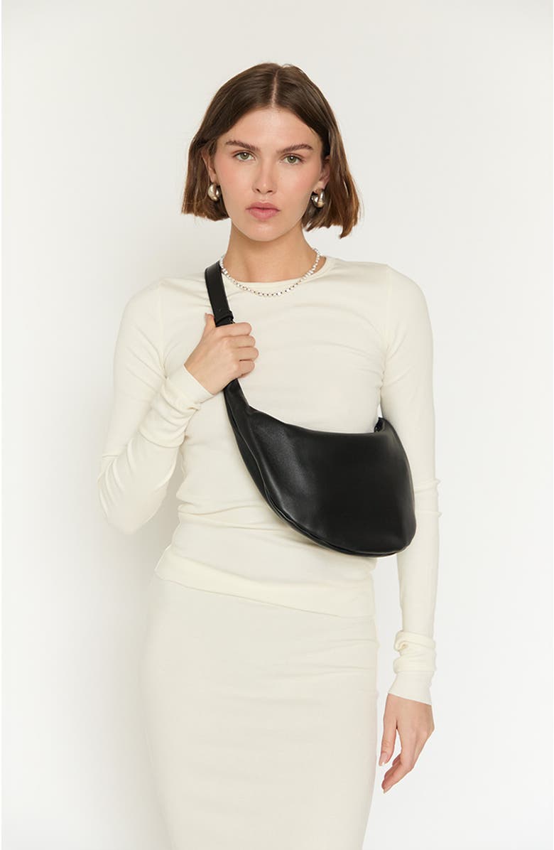 HYER GOODS Small Leather Convertible Hobo Crescent Ring Bag, Alternate, color, Black/Silver