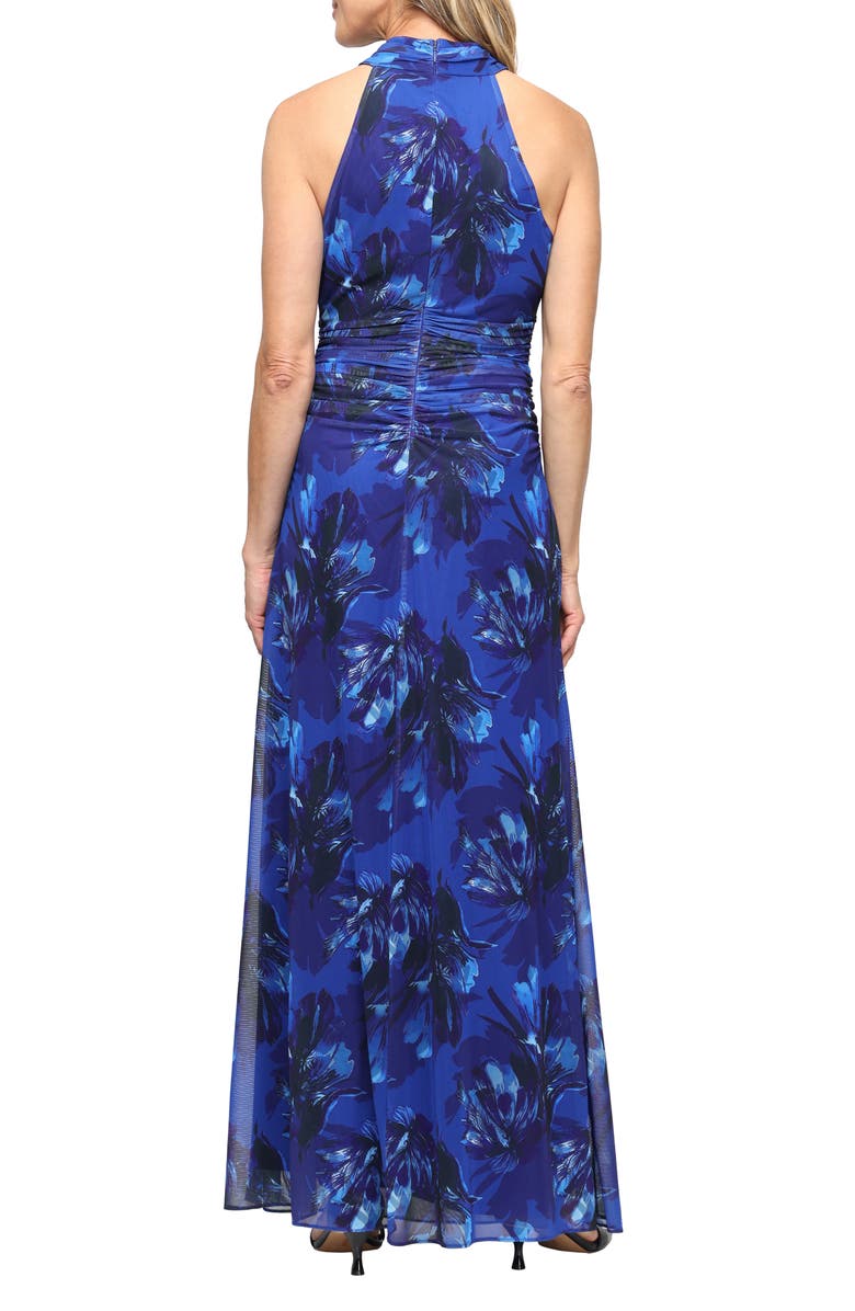SL FASHIONS Floral Mesh Gown, Alternate, color, Blue/ Multi