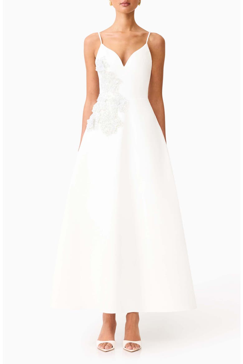 Stella Floral Embellished A-Line Gown, Main, color, WHITE