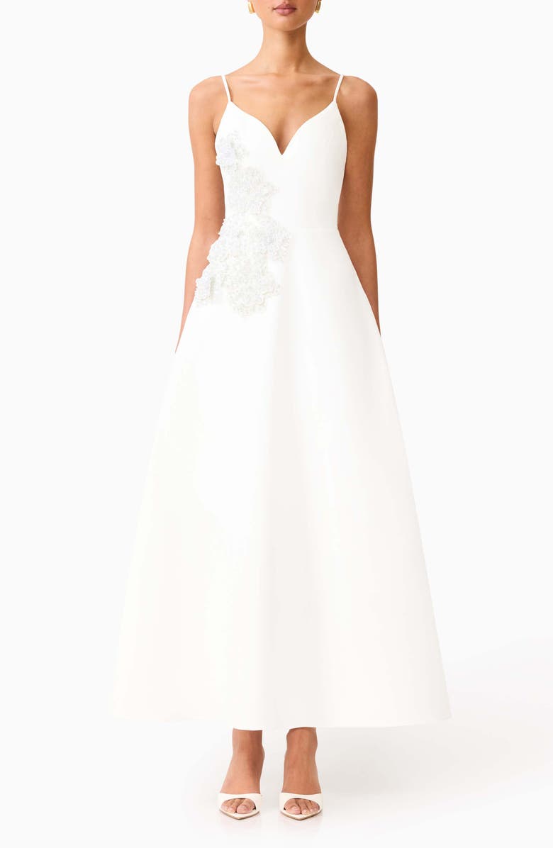 Elliatt Stella Floral Embellished A-Line Gown, Main, color, White