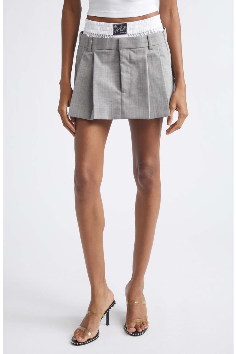Prestyled Pleated Wool Boxer Waist Miniskort, Main, color, LIGHT HEATHER GREY