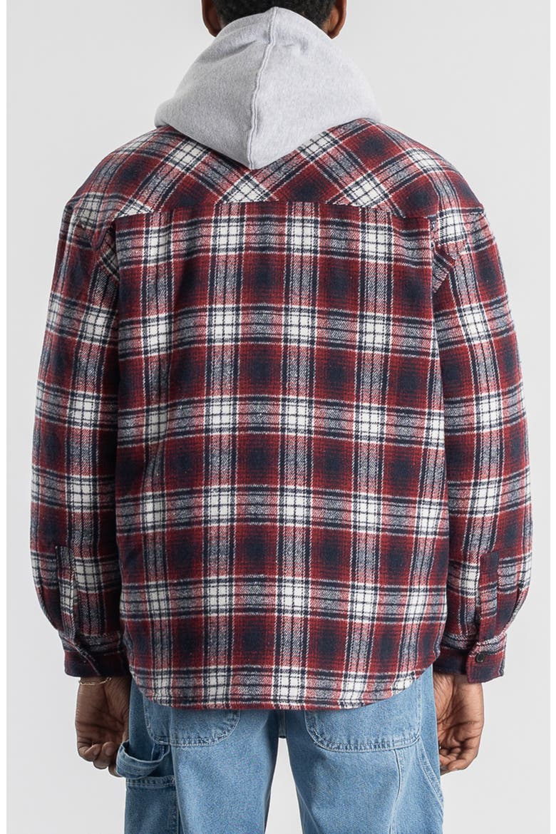 Quilted Plaid Cotton Flannel Button-Up Overshirt, Alternate, color, RED