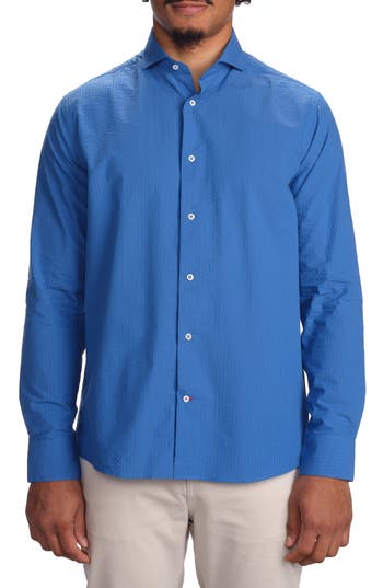 Studio Garnet Los Angeles Seaside Cotton Seersucker Button-up Shirt In Navy