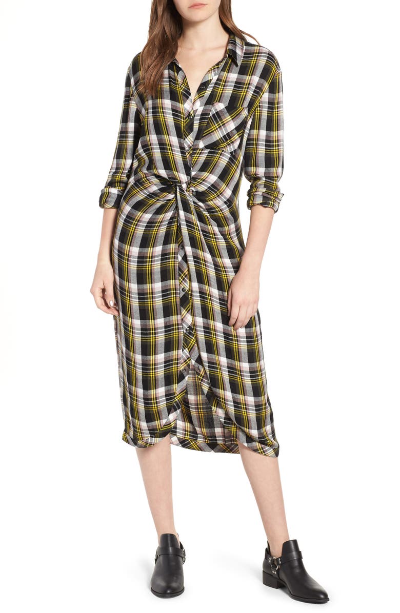 Caslon<sup>®</sup> Twist Front Plaid Shirtdress, Main, color, 